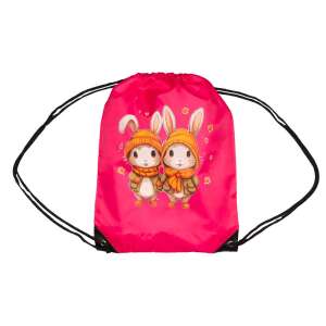 Rózsaszín húzózsinóros tornazsák nyuszis mintával, ideális tornaórára vagy mindennapi használatra - Tornazsák