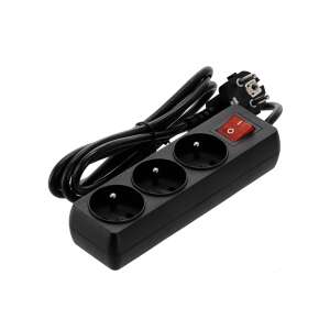 Priză multiplă neagră cu 3 prize și întrerupător, cablu de 1,5 metri - Instalație electrică