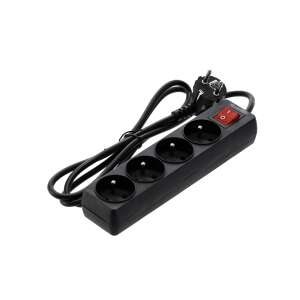 Čierna 4-cestná predlžovačka so spínačom, 1,5 m kábel - Káble a príslušenstvo