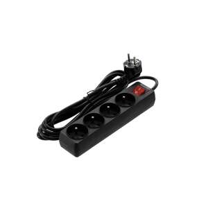 Čierna 4-cestná zásuvka s vypínačom a 3 metrovým káblom - Káble a príslušenstvo