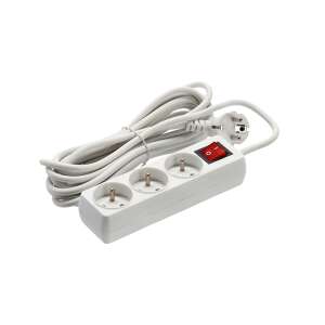 Priză triplă albă cu întrerupător și cablu de 5 metri - Instalație electrică