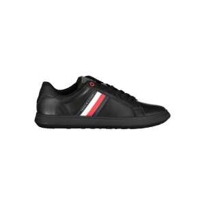 Tommy Hilfiger Herren schwarze Ledersneaker mit roten, weißen und blauen Streifen - Tommy Hilfiger