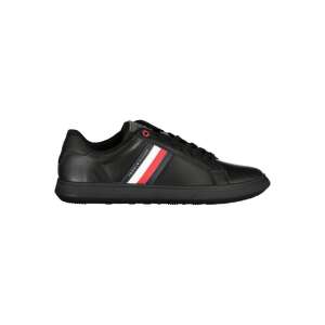 Tommy Hilfiger Herren schwarze Ledersneaker mit roten, weißen und blauen Streifen - Tommy Hilfiger