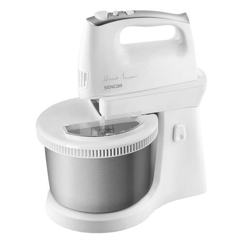 Sencor SHM6206SS white and silver stand mixer with stainless steel bowl