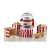 Ariete Party Time 2957.RD red and white popcorn maker with popcorn in bowls and boxes