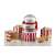 Ariete Party Time 2957.RD red and white popcorn maker with popcorn and popcorn boxes