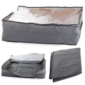 Szürke összecsukható tárolódoboz szekrénybe, 80x45x15cm, cipzárral és fogantyúkkal, különböző nézetekből összeállított kép - Gardrób rendszerező