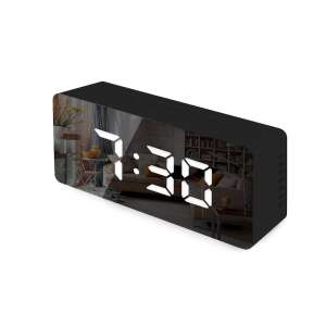 Fekete tükör digitális ébresztőóra fehér LED kijelzővel, amely 7:30-at mutat, tükörfelülettel - Ébresztőóra