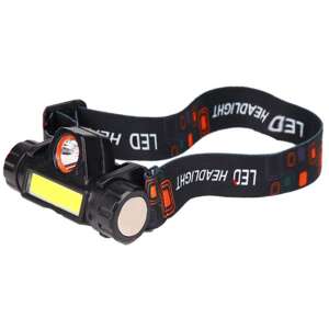 Fekete újratölthető LED fejlámpá COB lámpával, USB töltökábel tartozék - Zseblámpa & fejlámpa