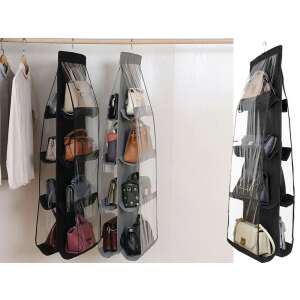 Fekete függő táskarendszerező 8 zsebbel, ideális kézitáskák, pénztárcák és egyéb kiegészítők tárolására és rendezésére - Tárolás & Rendszerezés