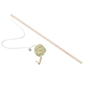 Macska Horgászbot Játék - Természetes Golyóval - Zöld/Bézs