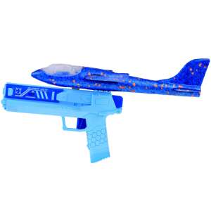Repülőgép indító pisztoly hungarocell repülővel kék színben