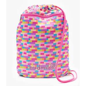 Budmil rózsaszín és színes tégla mintás tornazsák cipzáras előzsebbel - Tornazsák