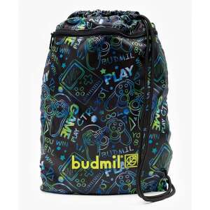 Budmil GAMER tornazsák cipzáras előzsebbel, fekete kék és zöld gamepad mintával - Tornazsák