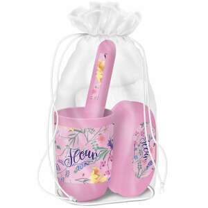 Ars Una Fleur 4 részes tisztasági csomag lányoknak, rózsaszín pohár, szappantartó, fogkefetartó és kéztörlővel, virágos mintával - Óvodai kellék