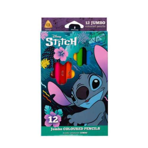 Disney Stitch 12 Jumbo színesceruza készlet, a csomagoláson Stitch-el