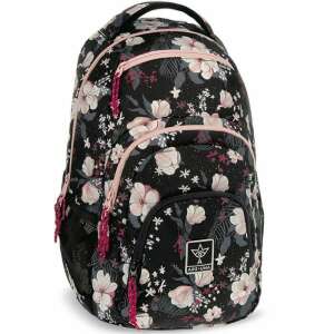 Fekete virágos Autonomy AU-2 diák hátizsák rózsaszín betétekkel - Ars Una