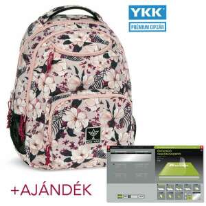 Ars Una Flowery Pink virágos iskolatáska YKK cipzárral és ajándék tankönyvborítóval - Ars Una