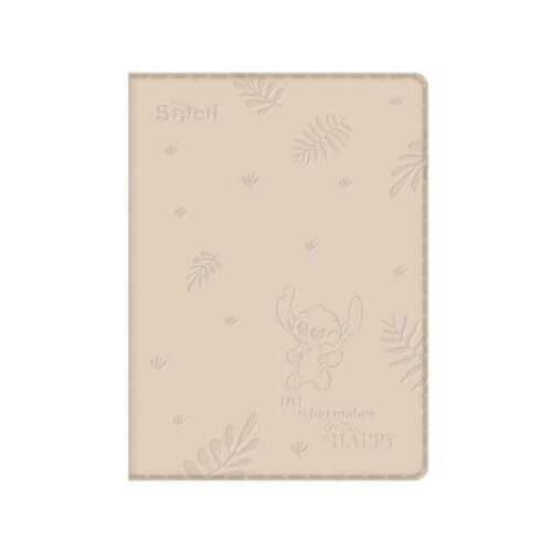 Stitch B6-os kockás notesz bézs színű műbőr borítóval, Stitch mintával és az "Ohana means family" felirattal