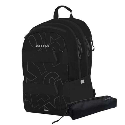 OXYBAG Sport laptop hátizsák, fekete fehér felirattal, 27 literes, tolltartóval