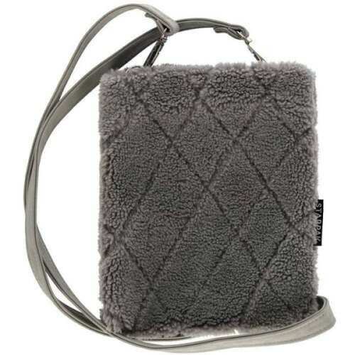 Geantă de umăr din pluș gri cu curea reglabilă, perfectă pentru uzul zilnic