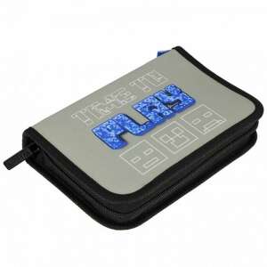 Time to Play PIXEL tolltartó Minecraft mintával, szürke és kék színben, két rekeszes, cipzáras - Starpak