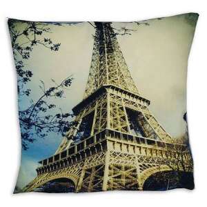 Eiffel-torony párnahuzat, 45x45 cm, mikroplüss, párizsi mintás - Díszpárna