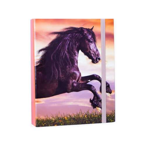 Barna lovas füzetbox, A5 méretű, Nebulo márka, fekete ló a borítón