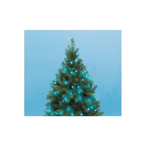 Christmas tree with Home by Somogyi turquoise LED string lights