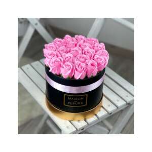 Rózsa Box Henger alakú 20 szál Fekete-rózsaszín 39213600 Ajándék ötletek Valentin-napra