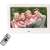 Sencor SDF 782 WH digital photo frame with remote control, displaying a picture of a family
