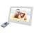 Sencor SDF 782 WH digital photo frame with remote control, displaying a picture of a couple on a beach