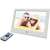 Sencor SDF 782 WH digital photo frame with remote control, displaying a picture of a couple on a beach