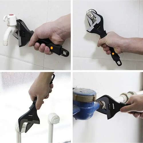 Kivágás az állítható csavarkulcs használatáról, különböző alkalmazások láthatók