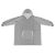 Grey XXL oversized plush hoodie blanket with dimensions.