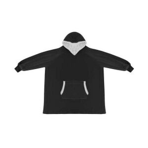 XXL oversized plush hoodie blanket in black, front view. - Women's Sweater
