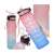 Motivational water bottle with time markers and straw, pink and blue ombre, 1 liter, 32 oz, Trizand