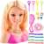 Barbie styling head with blonde hair, pink top, necklace, and accessories for styling hair