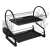 Black two-tier dish drying rack with cutlery holder, cups, and plates