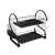 Black two-tier dish drying rack with cutlery holder, cups, and plates