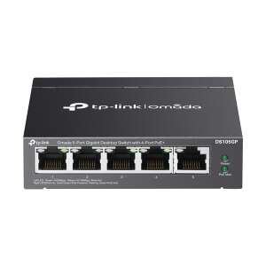 TP-Link Omada DS105GP 5-портов Gigabit настолен превключвател с 4-портов PoE+, черен мрежов превключвател - TP-Link