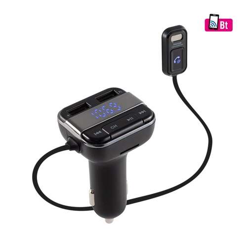 SAL FMBT MIC difuzor auto și încărcător, microfon încorporat cu fir, contor de tensiune, Siri, Asistent Google, încărcător rapid USB dublu (FMBT MIC)