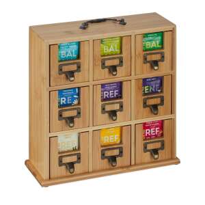 Bambusz teafilter tárolódoboz 9 rekesszel, 29x30x11,5 cm - Tárolás & Rendszerezés