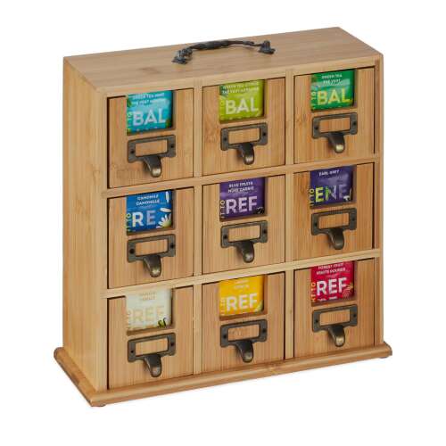 Bambusz teafilter tárolódoboz 9 rekesszel, 29x30x11,5 cm