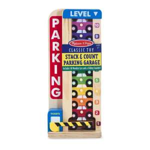 Дървена играчка Melissa & Doug Stack & Count Parking Garage, включва 10 цветни коли и плъзгащ се брояч - Melissa & Doug Игра за развитие за малки деца