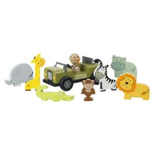 Orange Tree Toys Dschungel Safari Spielset mit 9 Teilen, darunter ein Jeep, ein Affe, ein Löwe, ein Zebra, ein Flusspferd, ein Elefant, eine Giraffe, ein Krokodil und ein Safari-Mann - Schaukelpferde, Schaukeltiere und Entwicklungsspiele für Kinder im Kindergartenalter