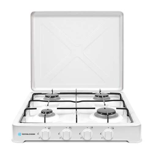 Plita cu gaz Novacook O400, 4 arzătoare, alb, cu capac