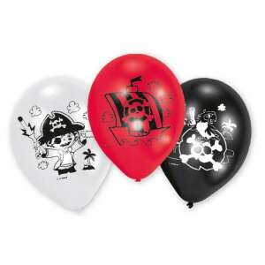 Set mit 6 Piraten-Latexballons, 9 Zoll, rot, weiß und schwarz, mit Piratenschiff, Pirat und Totenkopf-Motiven - Luftballons
