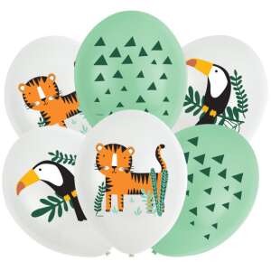 Vadon Get Wild Luftballons, 6er Pack, 11 Zoll, Dschungeltier-Design, Tiger und Tukan, grün und weiß - Luftballons