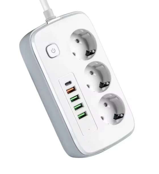 Univerzális Kapcsolós Előtét - 3 AC + 5 USB - 2m